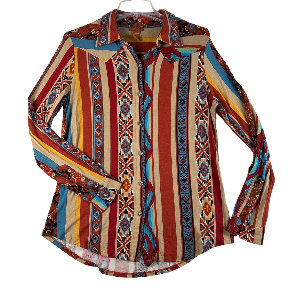 Scully Button Up Shirt Womens Small Southwestern Aztec Stripe Western Boho FLAW